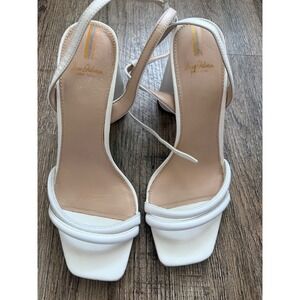 Sam Edelman Kia White Leather Block‎ Heel Sandals Square Toe Womens 8.5 M